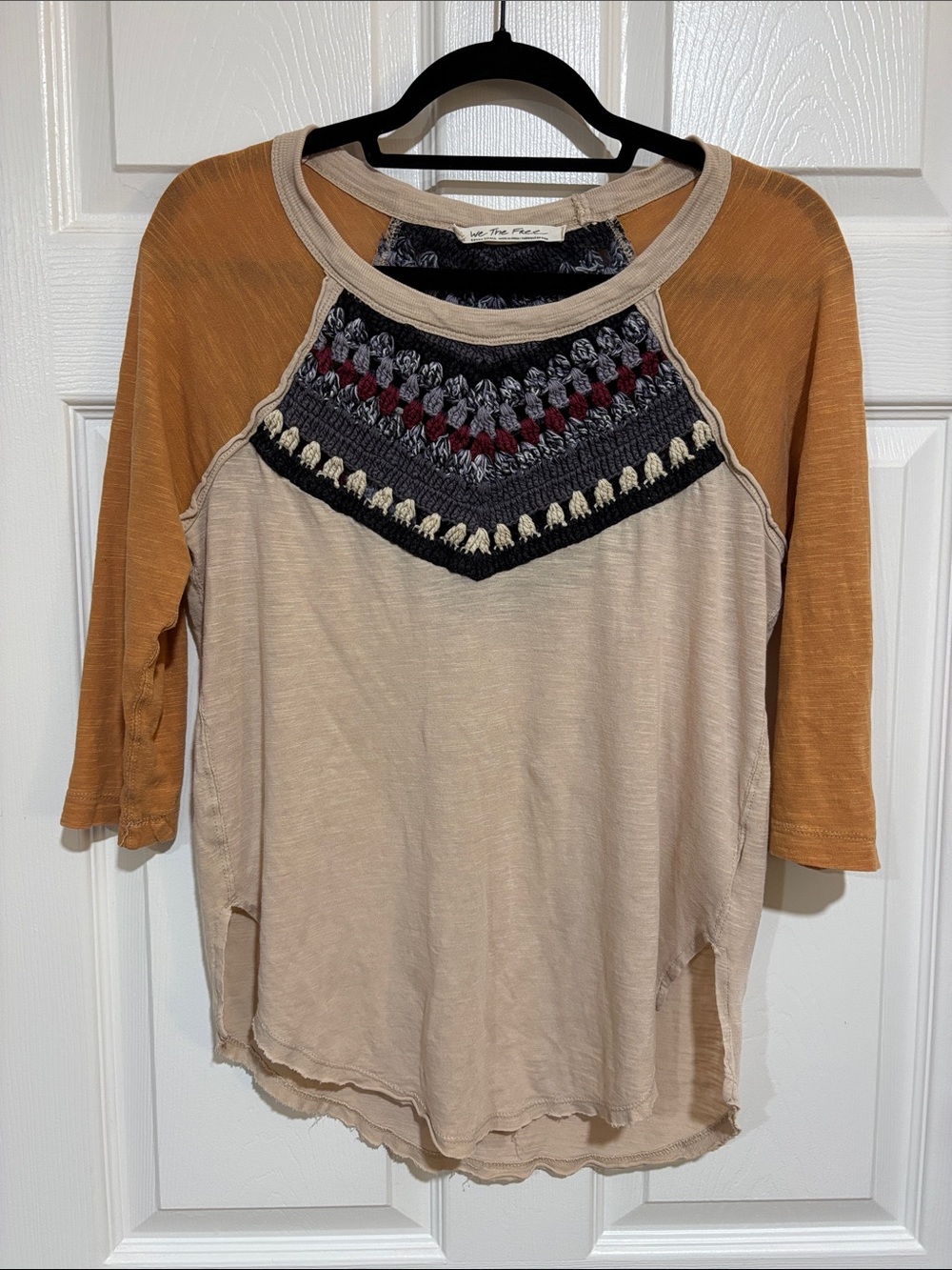 We The Free, Free People Two-Tone Raglan Crochet Top Size XS